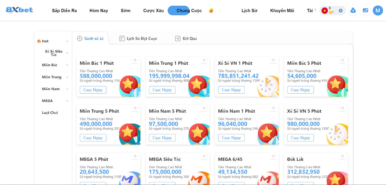 Xổ số, lô đề 8xbet chất lượng mở ra cơ hội trúng độc đắc